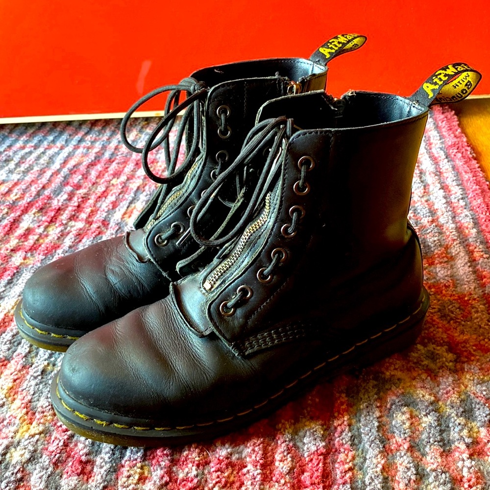 Worn in leather Doc Martens with side Zipper